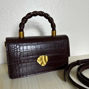Loppop Croc Print Brown Handbag in Vegan Leather